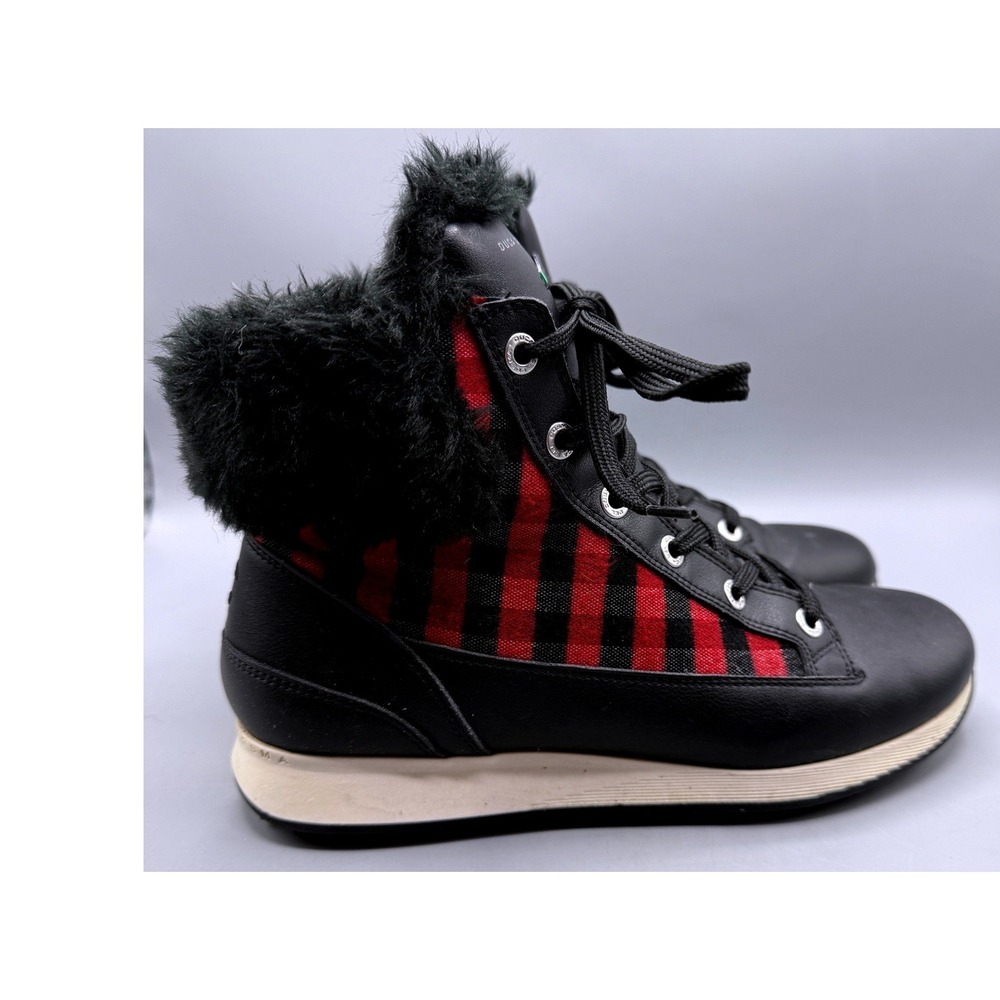 Duca del Cosma Lascala Check Winter Golf Shoe Black Red Plaid Faux Fur Size 37